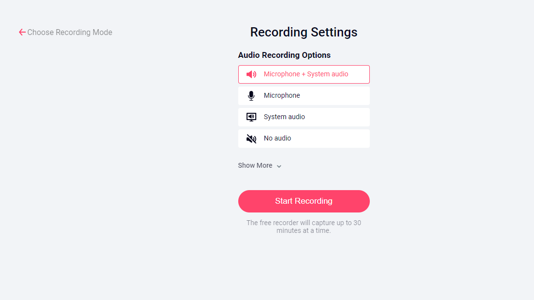 Choose an audio recording option