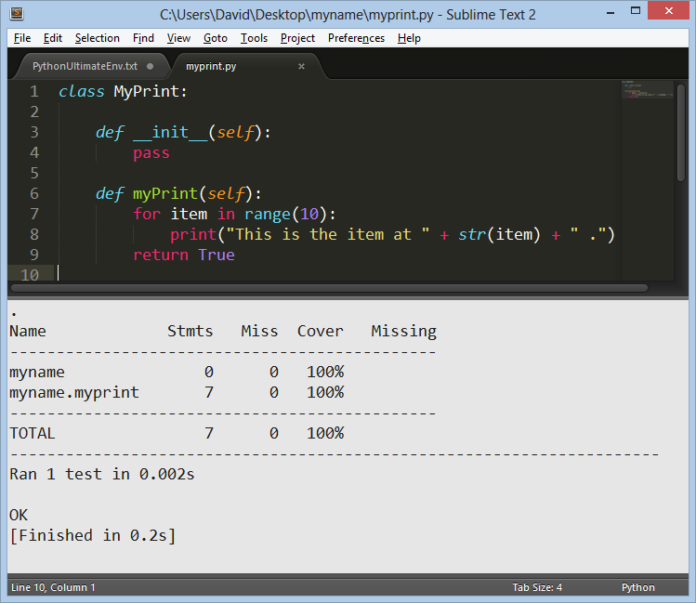 imported code indenting in sublime text python